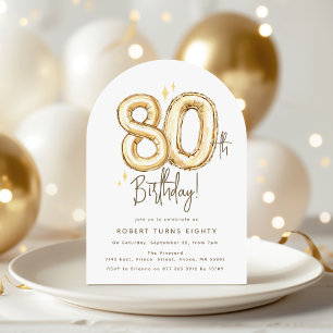 Invitation Balloons en or tendance pour 80 ans fête d'anniver