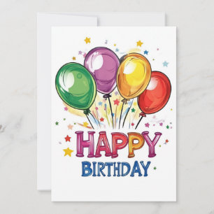 Invitation Balloons & Étoiles à la fête d'anniversaire blanch