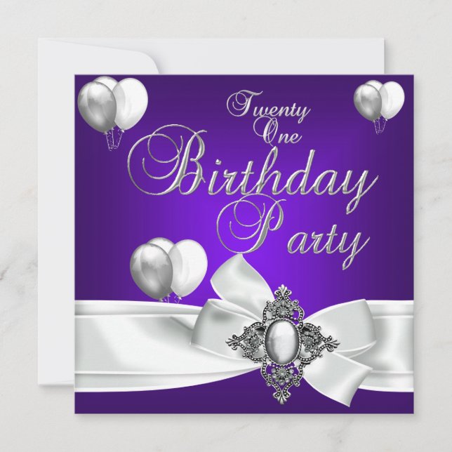Invitation Balloons Fête d'anniversaire 21 ans Violet Blanc A (Devant)