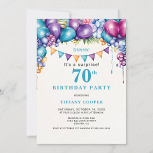 Invitation Balloons Florals Surprise 70e fête d'anniversaire