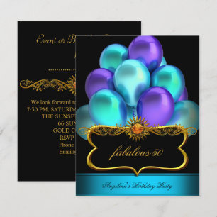 Invitation Balloons Fuschia Fantastiques Noir Or Fête d'anniv