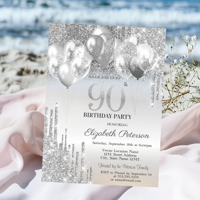 Invitation Balloons Gouttes de Paillettes Argentées Élégantes (Créateur téléchargé)