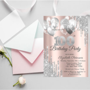 Invitation Balloons Gouttes de Paillettes Argentées Fête des
