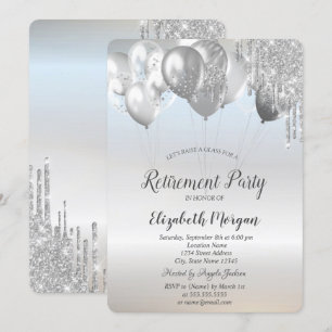 Invitation Balloons gouttes de paillettes élégantes argent re