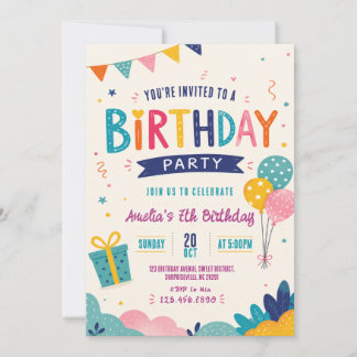 Invitation Balloons Guirlandes Colorés Anniversaire Enfants