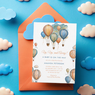 Invitation Balloons Hot Air Pastel Boy Baby shower de voyage