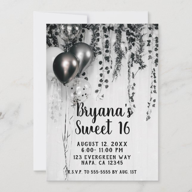 Invitation Balloons métalliques de fête Rustique Ivy Blanc Sw (Devant)