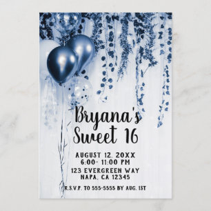 Invitation Balloons métallisés bleus pour fête Ivy Blanc Swee