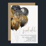 Invitation Balloons Noirs d'Or Moderne 60e anniversaire<br><div class="desc">Balloons Noirs d'Or Moderne 60e fête d'anniversaire. Un bouquet de Ballons dans un mélange de noir et d'or avec la fausse parties scintillant sont à gauche et le 60ème est mis dans un style d'écriture moderne. Personnalisez facilement le reste du texte à vous.</div>