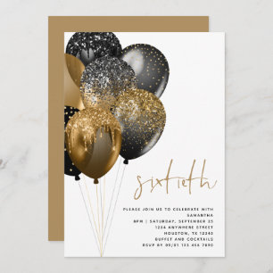 Invitation Balloons Noirs d'Or Moderne 60e anniversaire