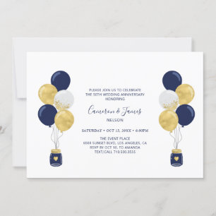 Invitation Balloons Or et Navy 50e anniversaire de mariage
