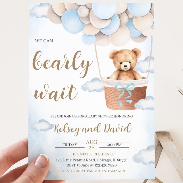 Invitation Balloons Ours Bleu Baby Shower (Créateur téléchargé)