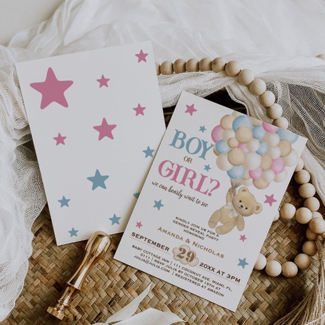 Invitation Balloons Ours Modernes Garçon Ou Fille Sexe Révéle (Créateur téléchargé)