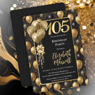 Invitation Balloons Pailletés Noir Élégant pour 105e Annivers
