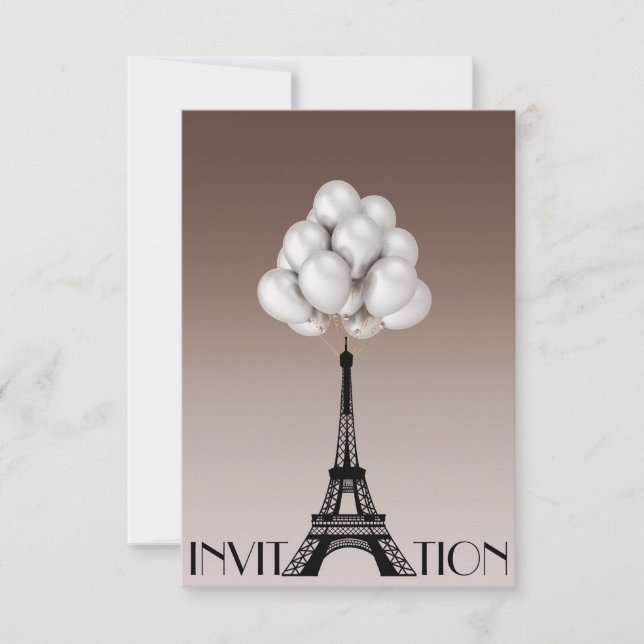 Invitation Balloons Paris Tour Eiffel Glam Chic Ivoire (Devant)