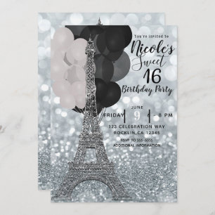 Invitation Balloons Parties scintillant Argent Tour Eiffel Sw