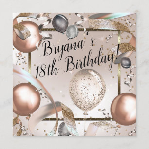 Invitation Balloons Rose Gold Rose et Paillettes Fête d'Anniv