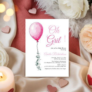 Invitation Balloons Roses Drôles Fille Baby Shower 
