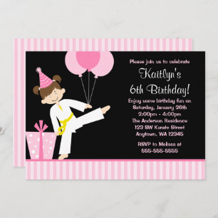 Invitation Balloons roses Naissance de Taekwondo Karate Girl