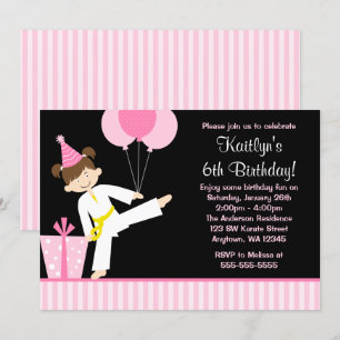 Invitation Balloons roses Naissance de Taekwondo Karate Girl