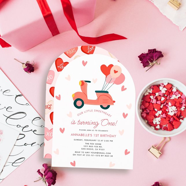 Invitation Balloons Scooter Rose Chéri pour la 1ère Fête d'An (Créateur téléchargé)