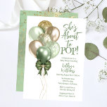 Invitation Balloons verts qu'elle est sur le point de faire d<br><div class="desc">Ballons vert sauge translucide et or,  "Elle est sur le point de POP!" Baby shower.</div>