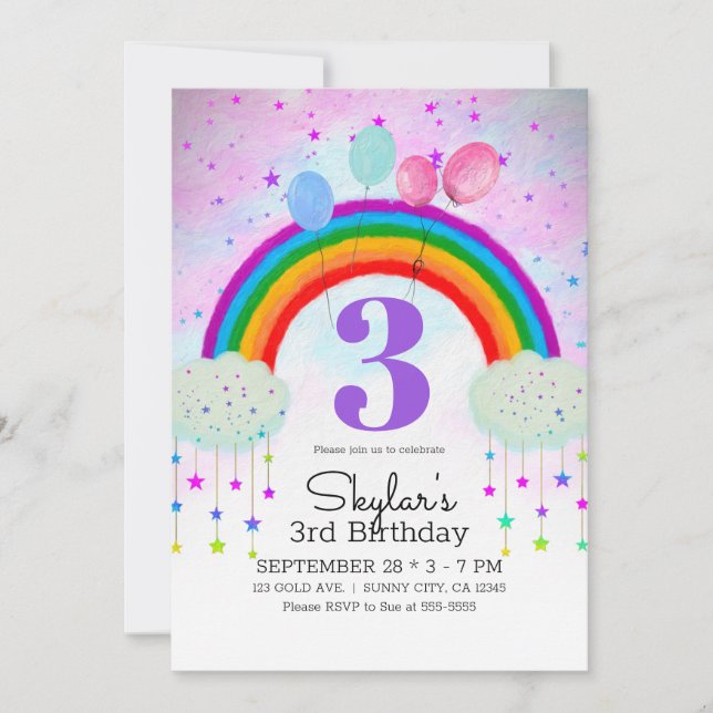 Invitation Balloons Whimsical Party Rainbow Stars Anniversair (Devant)