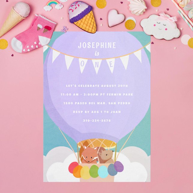 Invitation Ballotte à air chaud 1er anniversaire fête (Créateur téléchargé)