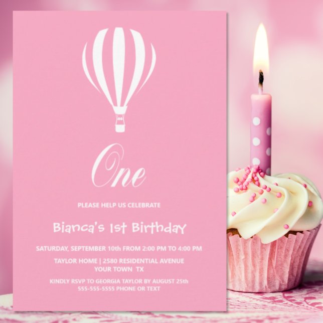 Invitation Ballotte à air chaud rose et blanc 1er anniversair (Créateur téléchargé)