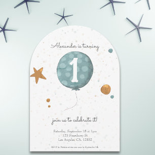 Invitation Ballotte bleu moderne simple 1er Anniversaire Arc
