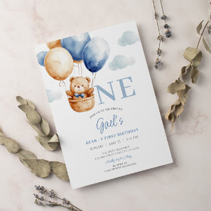 Invitation Ballotte bleu Teddy Bear Premier anniversaire