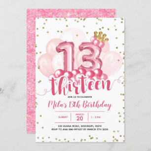 Invitation Ballotte de la Couronne rose et or Treize Annivers