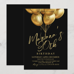 Invitation Ballotte noire et dorée fête d'anniversaire