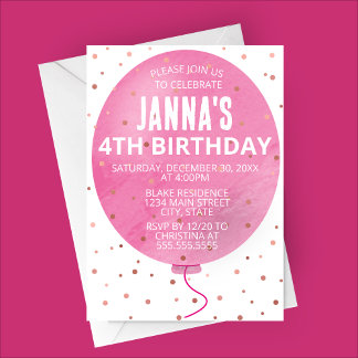 Invitation Ballotte rose Aquarelle Anniversaire