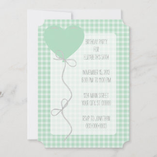 Invitation Ballotte verte et anniversaire En vichy