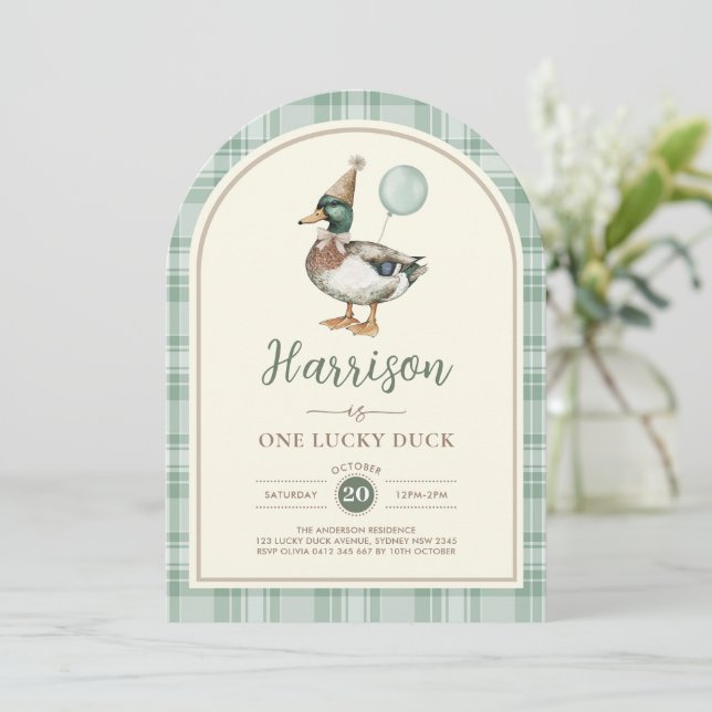 Invitation Ballotte verte Un canard chanceux En vichy 1er ann (Debout devant)