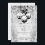 Invitation Balls Snowflakes Winter Paysage fête de Noël<br><div class="desc">Élégants flocons d'argent et boules de Noël sur le paysage hivernal.</div>