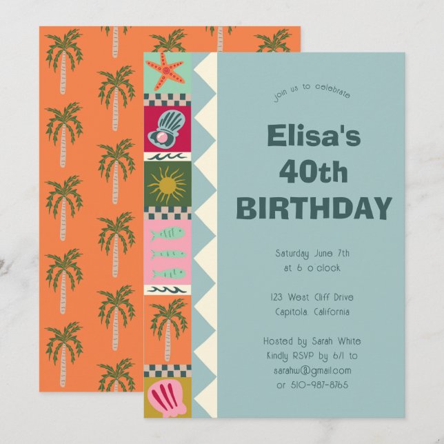 Invitation Balnéaire Soiree ANNIVERSAIRE FÊTE Moderne Cute CU (Devant / Derrière)