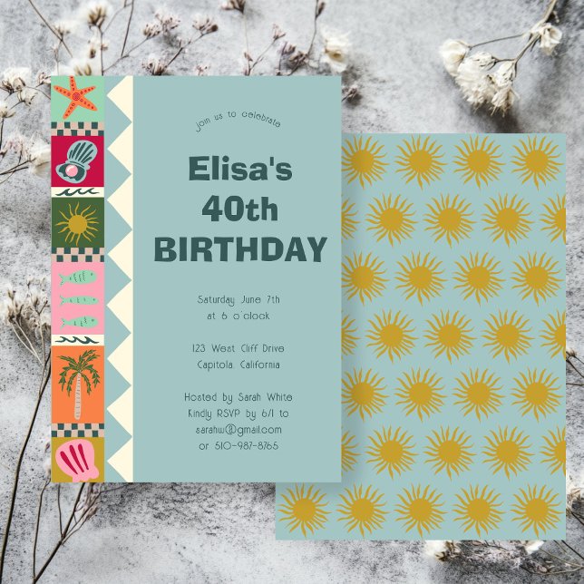 Invitation Balnéaire Soiree ANNIVERSAIRE FÊTE Moderne Cute CU (Seaside Soiree BIRTHDAY PARTY Modern Cute CUSTOM Invitation
)