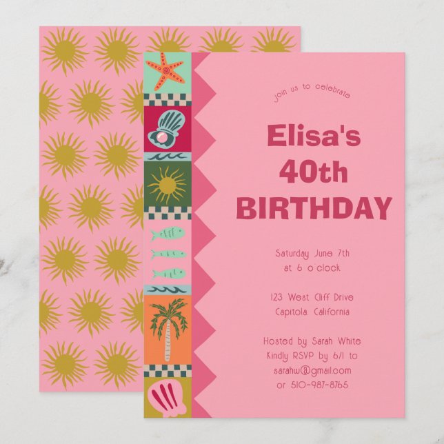 Invitation Balnéaire Soiree ANNIVERSAIRE FÊTE Moderne Cute CU (Devant / Derrière)