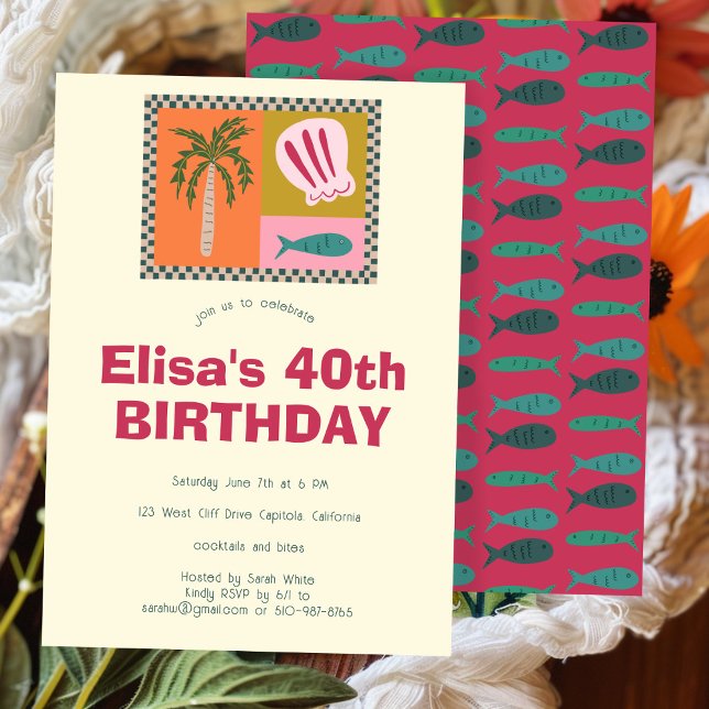 Invitation Balnéaire Soiree Modern Cute CUSTOM Anniversaire (Seaside Soiree Modern Cute CUSTOM Birthday Party Invitation
)