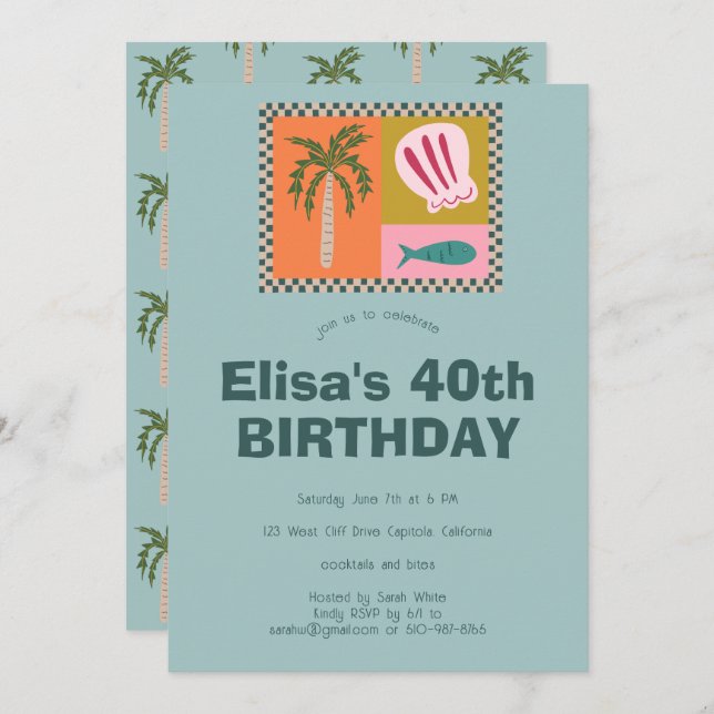 Invitation Balnéaire Soiree Modern Cute CUSTOM Anniversaire (Devant / Derrière)