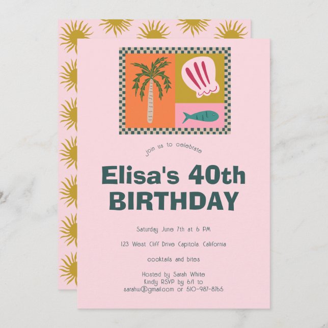 Invitation Balnéaire Soiree Modern Cute CUSTOM Anniversaire (Devant / Derrière)