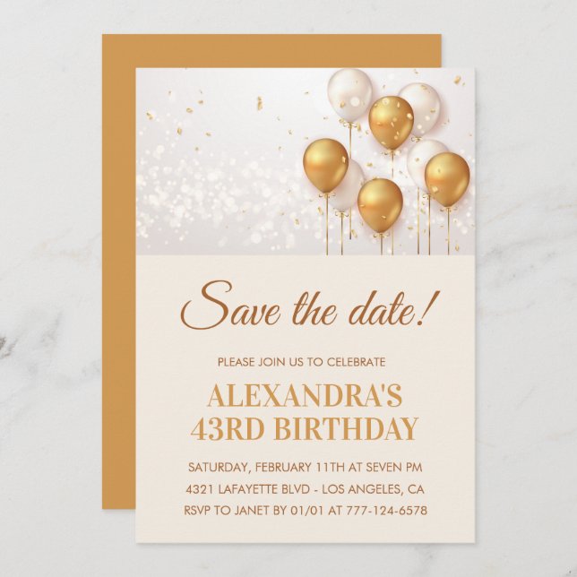 Invitation Balons d'or moderne Enregistrer la date 43e annive (Devant / Derrière)