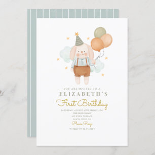 Invitation Baloon de lapin mignon Premier anniversaire 1er an