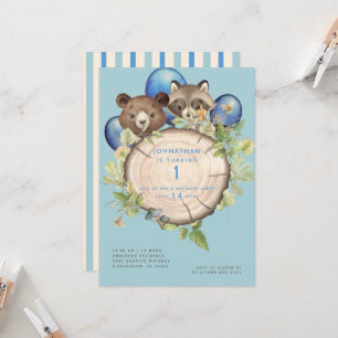 Invitation Balotes d'animaux de bois mignons 1er anniversaire