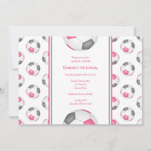 Invitation bals de football gris rose motif fête d'anniversai