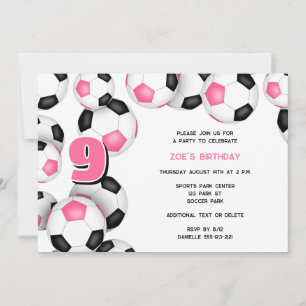 Invitation bals de football noir rose anniversaire de enfant