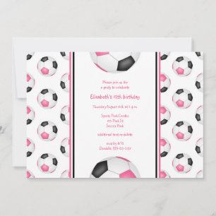 Invitation bals de football noir rose motif fête d'anniversai