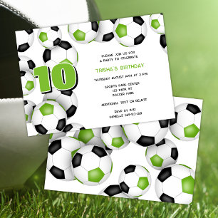 Invitation bals de football noir vert vif fête d'anniversaire